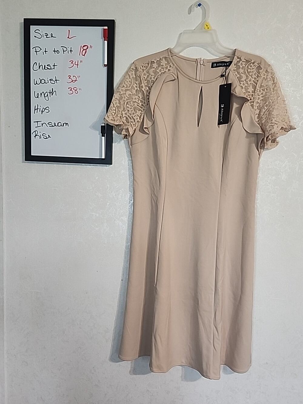 Allegra K Dress Hourglass Flare Zip Closure Back Lace Short Sleeve Sz Large NEW